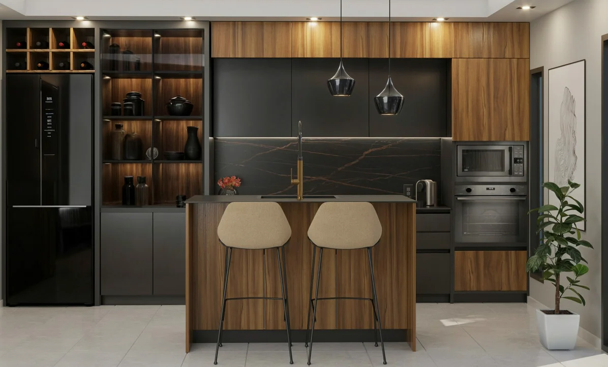 An elegant kitchen bar setup with stylish decor An elegant kitchen bar setup with stylish decor