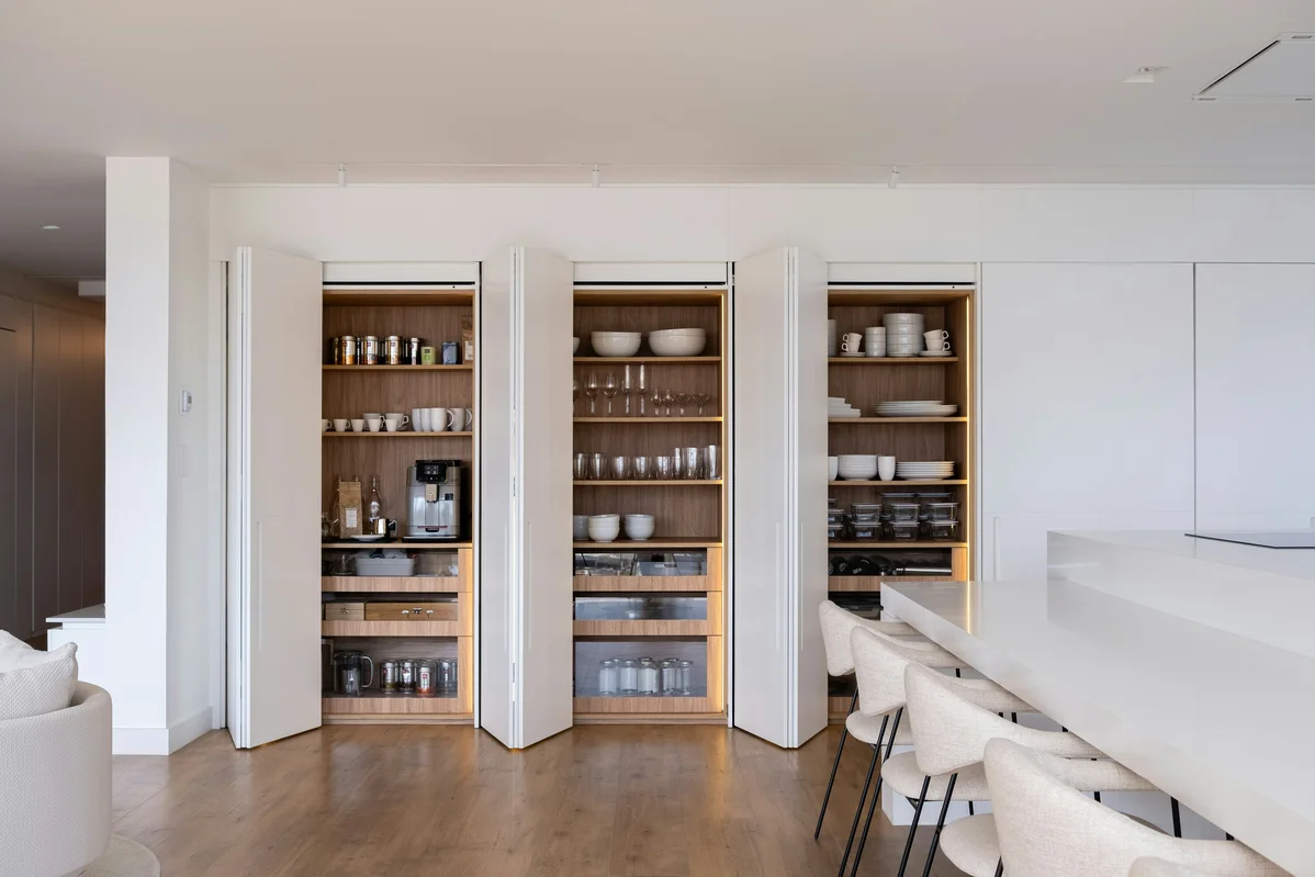 Modern kitchen storage solutions with organized bantry Modern kitchen storage solutions with organized bantry