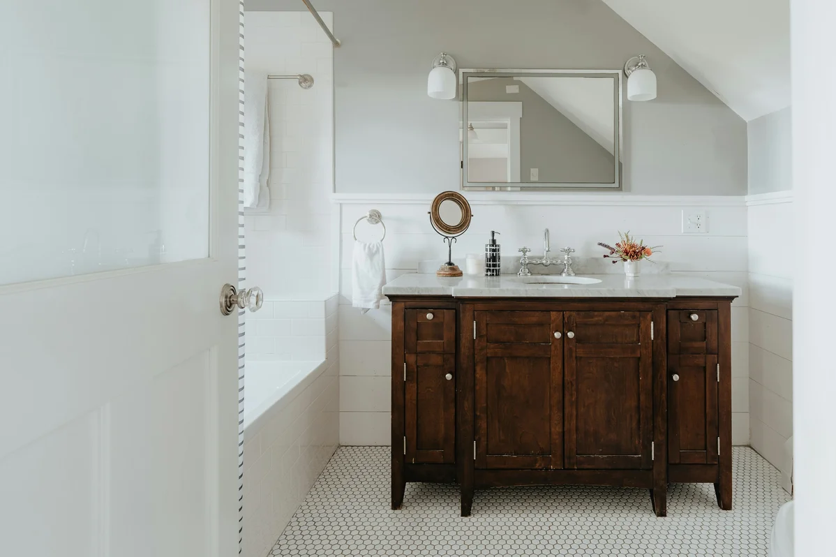 Bathroom featuring elegant checkerboard floor tiles Bathroom featuring elegant checkerboard floor tiles