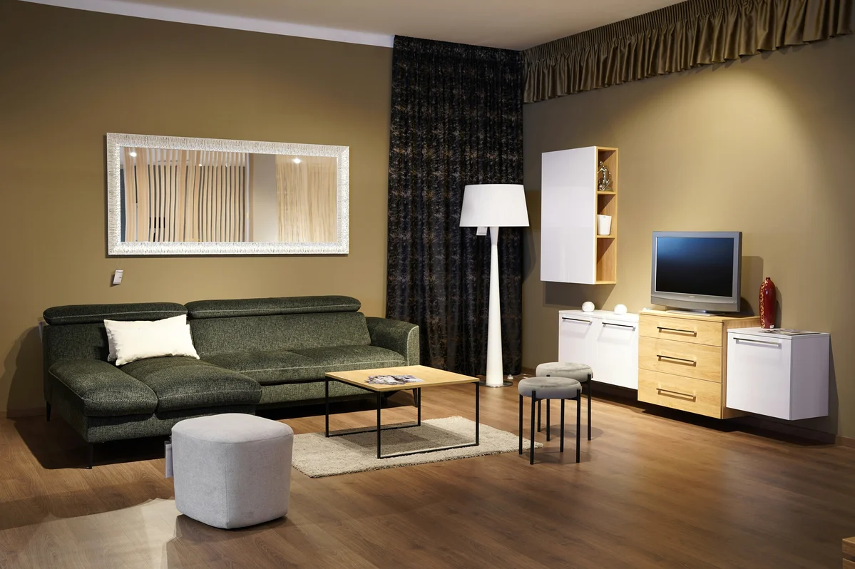 A colorful living room filled with 1980s furniture styles, showcasing nostalgic design elements A colorful living room filled with 1980s furniture styles, showcasing nostalgic design elements