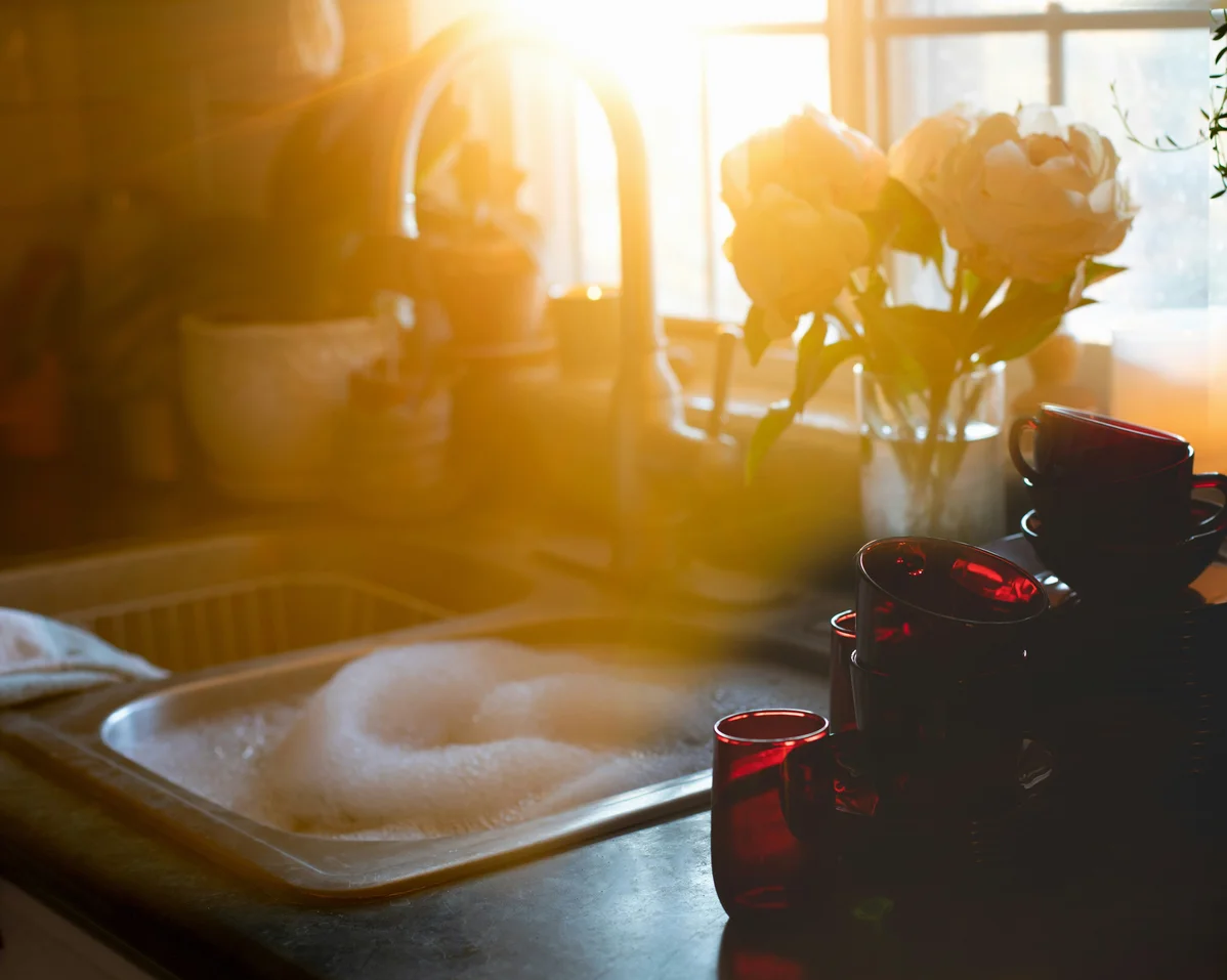 A collection of cleaning supplies for maintaining a clean kitchen A collection of cleaning supplies for maintaining a clean kitchen