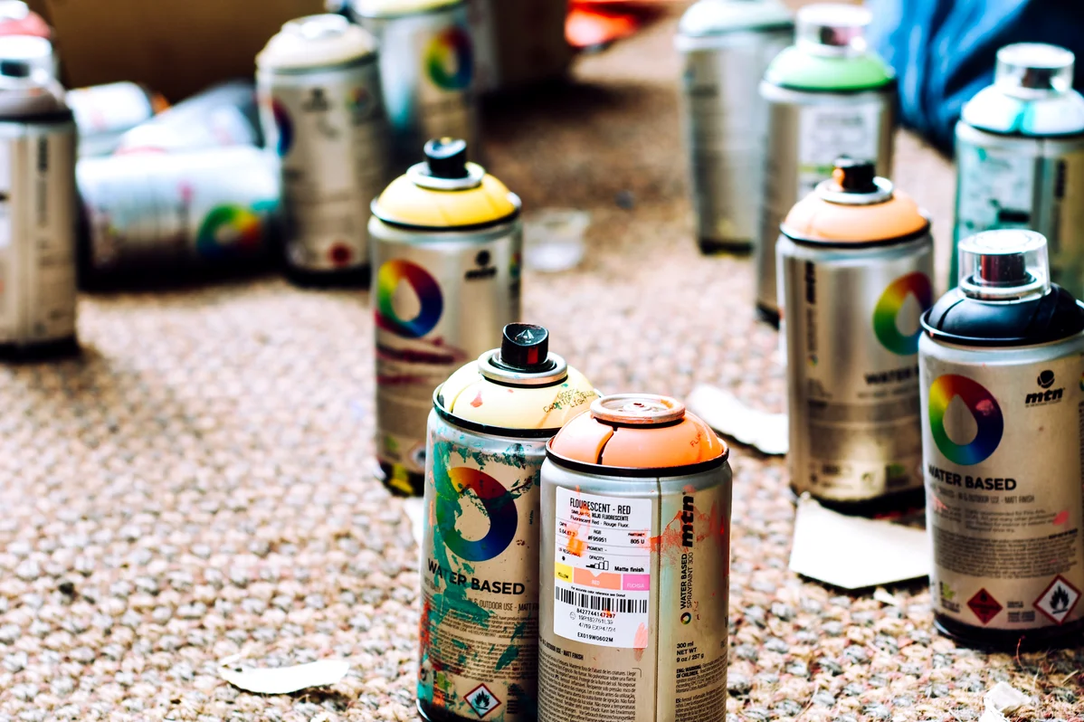 Colorful spray paint used for DIY storage project Colorful spray paint used for DIY storage project