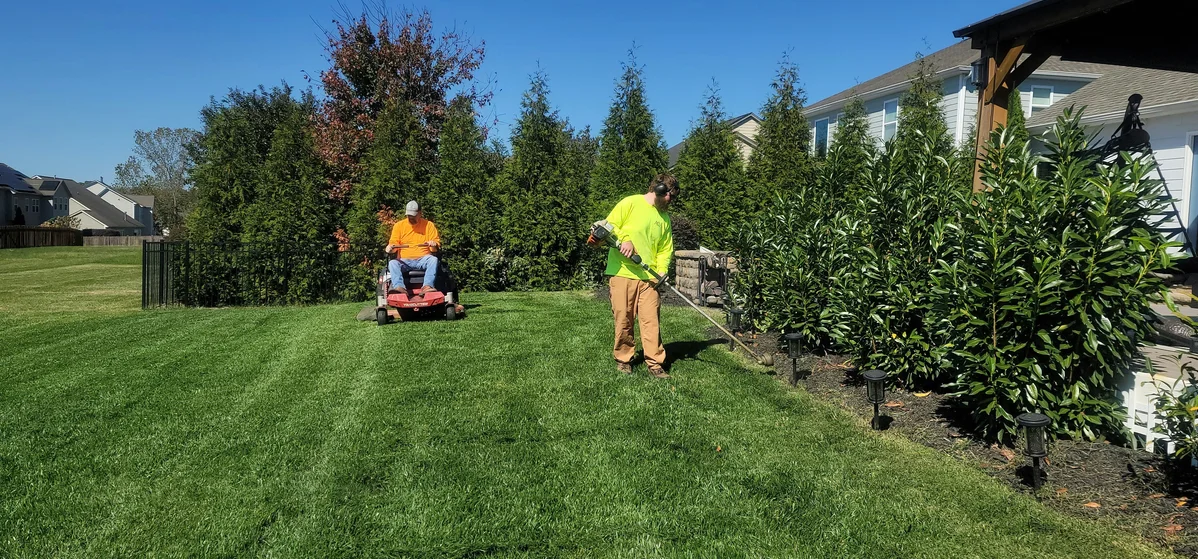 A person using a lawn mower with sharp blades to maintain a healthy lawn A person using a lawn mower with sharp blades to maintain a healthy lawn