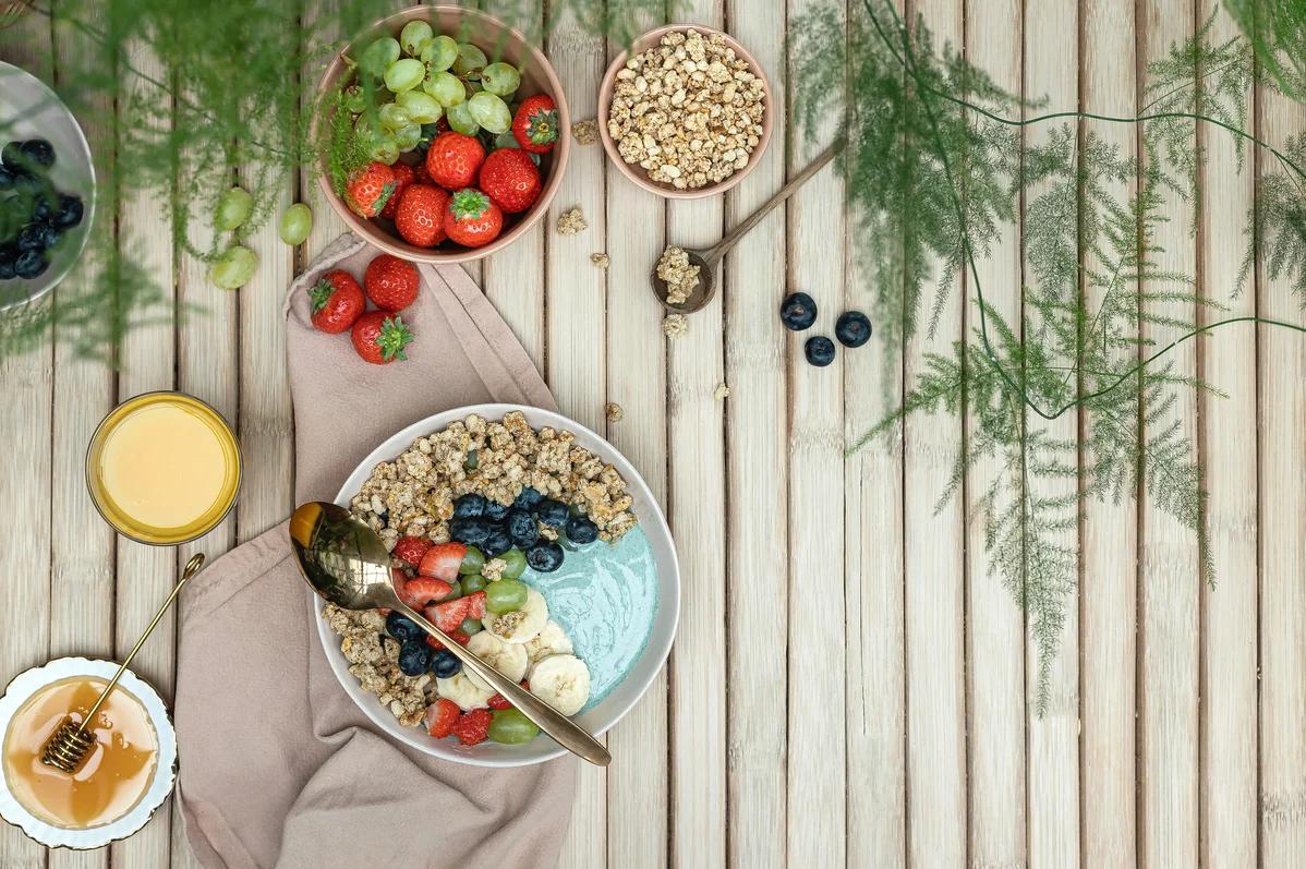Healthy breakfast plate featuring Greek yogurt and fruit Healthy breakfast plate featuring Greek yogurt and fruit